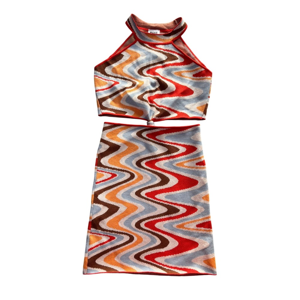 Princess Polly Mini Dress Women XS/S Multi Color Retro Wavy Knit Cutout Halter - Picture 7 of 11